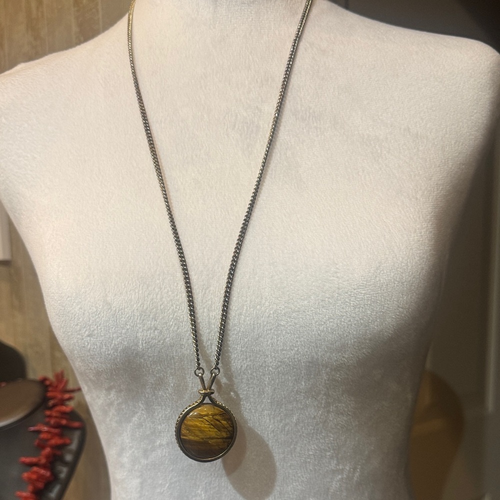 Etienne Aigner semi precious Elegant Gold Pendant‎ Necklace 28 inches long